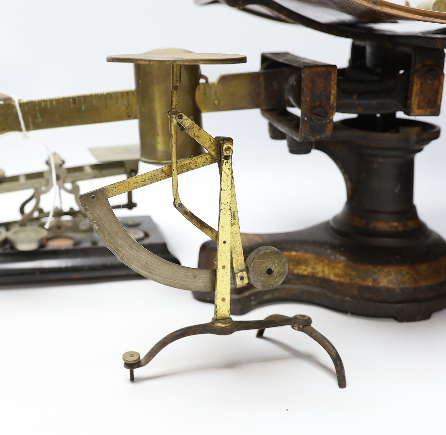 Five various postal scales, largest 55cm wide